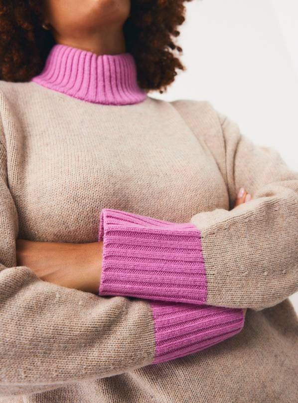 Multi-Coloured Pure Lambswool High Neck Jumper S